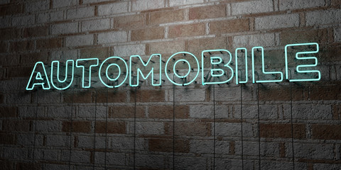 AUTOMOBILE - Glowing Neon Sign on stonework wall - 3D rendered royalty free stock illustration.  Can be used for online banner ads and direct mailers..