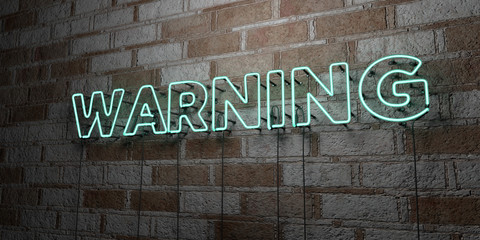 WARNING - Glowing Neon Sign on stonework wall - 3D rendered royalty free stock illustration.  Can be used for online banner ads and direct mailers..
