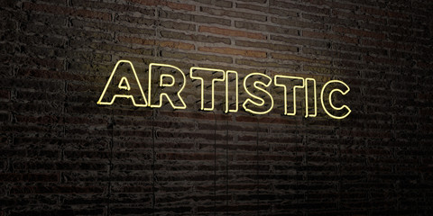 ARTISTIC -Realistic Neon Sign on Brick Wall background - 3D rendered royalty free stock image. Can be used for online banner ads and direct mailers..