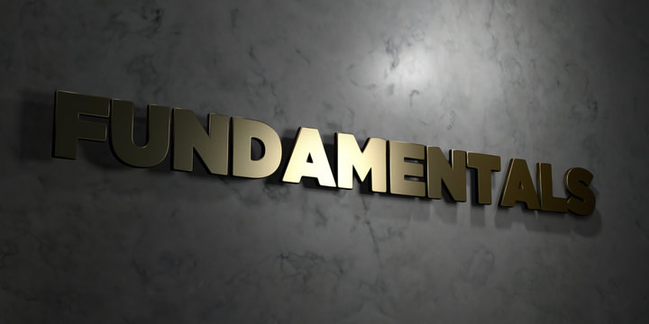 Fundamentals - Gold text on black background - 3D rendered royalty free stock picture. This image can be used for an online website banner ad or a print postcard.