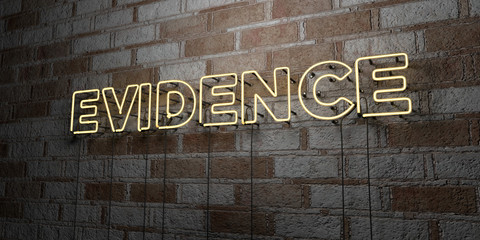 EVIDENCE - Glowing Neon Sign on stonework wall - 3D rendered royalty free stock illustration.  Can be used for online banner ads and direct mailers..