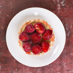 Strawberry shortcake in white plate.