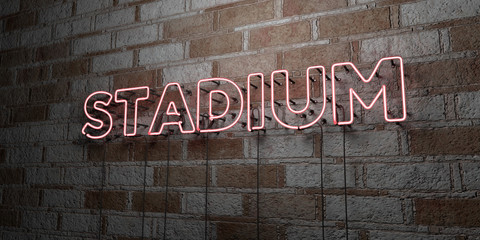 STADIUM - Glowing Neon Sign on stonework wall - 3D rendered royalty free stock illustration.  Can be used for online banner ads and direct mailers..