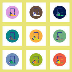 Collection of stylish vector icons in colorful circles vacuum cleaner