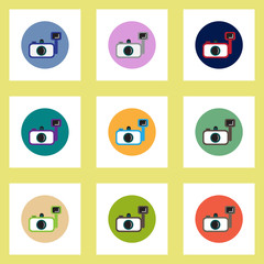 Fototapeta premium Collection of stylish vector icons in colorful circles camera