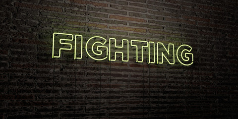 FIGHTING -Realistic Neon Sign on Brick Wall background - 3D rendered royalty free stock image. Can be used for online banner ads and direct mailers..