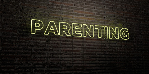 PARENTING -Realistic Neon Sign on Brick Wall background - 3D rendered royalty free stock image. Can be used for online banner ads and direct mailers..