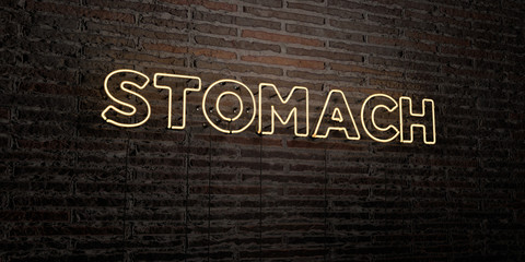 STOMACH -Realistic Neon Sign on Brick Wall background - 3D rendered royalty free stock image. Can be used for online banner ads and direct mailers..