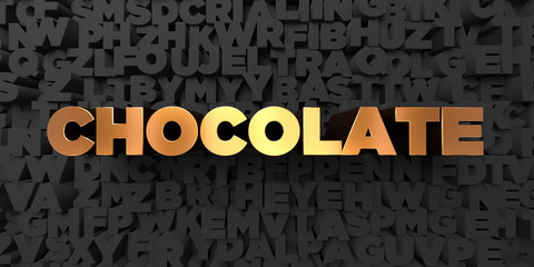 Chocolate - Gold text on black background - 3D rendered royalty free stock picture. This image can be used for an online website banner ad or a print postcard.