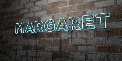 MARGARET - Glowing Neon Sign on stonework wall - 3D rendered royalty free stock illustration.  Can be used for online banner ads and direct mailers..