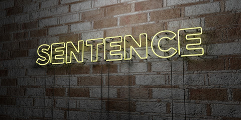 SENTENCE - Glowing Neon Sign on stonework wall - 3D rendered royalty free stock illustration.  Can be used for online banner ads and direct mailers..