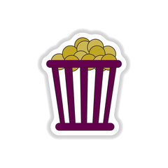 Vector illustration in paper sticker style Cinema Popcorn