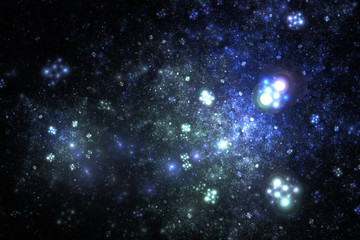 Fototapeta premium Blue constellations in the night sky. Fantasy fractal design for posters, wallpapers or t-shirts. Digital art. 3D rendering.