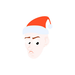 Cartoon face Young Santa Claus emotions in Christmas hat