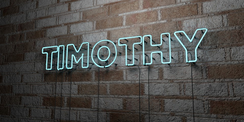 TIMOTHY - Glowing Neon Sign on stonework wall - 3D rendered royalty free stock illustration.  Can be used for online banner ads and direct mailers..