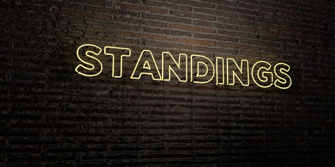 STANDINGS -Realistic Neon Sign on Brick Wall background - 3D rendered royalty free stock image. Can be used for online banner ads and direct mailers..