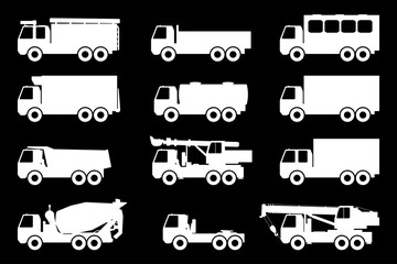 Set of silhouettes the cargo trucks.