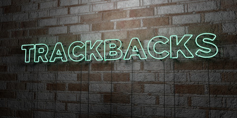 TRACKBACKS - Glowing Neon Sign on stonework wall - 3D rendered royalty free stock illustration.  Can be used for online banner ads and direct mailers..