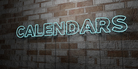 CALENDARS - Glowing Neon Sign on stonework wall - 3D rendered royalty free stock illustration.  Can be used for online banner ads and direct mailers..