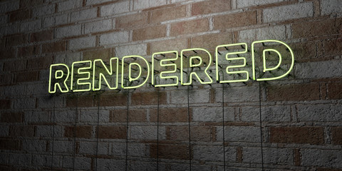 RENDERED - Glowing Neon Sign on stonework wall - 3D rendered royalty free stock illustration.  Can be used for online banner ads and direct mailers..