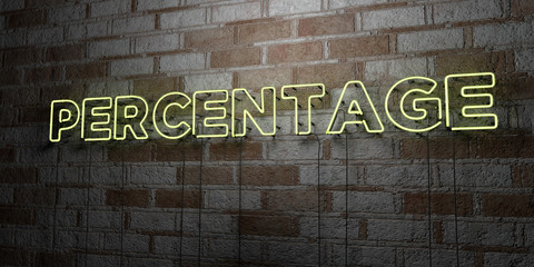 PERCENTAGE - Glowing Neon Sign on stonework wall - 3D rendered royalty free stock illustration.  Can be used for online banner ads and direct mailers..