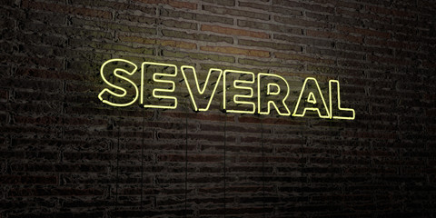 SEVERAL -Realistic Neon Sign on Brick Wall background - 3D rendered royalty free stock image. Can be used for online banner ads and direct mailers..