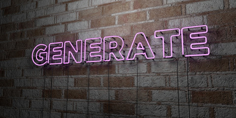GENERATE - Glowing Neon Sign on stonework wall - 3D rendered royalty free stock illustration.  Can be used for online banner ads and direct mailers..