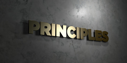 Principles - Gold text on black background - 3D rendered royalty free stock picture. This image can be used for an online website banner ad or a print postcard.