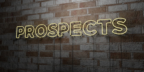 PROSPECTS - Glowing Neon Sign on stonework wall - 3D rendered royalty free stock illustration.  Can be used for online banner ads and direct mailers..