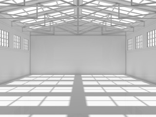 Abstract empty white warehouse interior