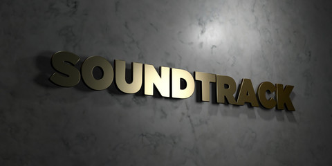 Soundtrack - Gold text on black background - 3D rendered royalty free stock picture. This image can be used for an online website banner ad or a print postcard.