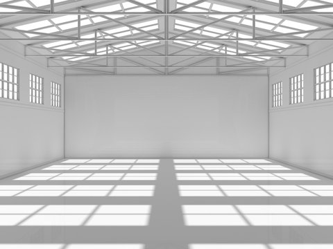 Abstract empty white warehouse interior