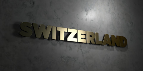 Switzerland - Gold text on black background - 3D rendered royalty free stock picture. This image can be used for an online website banner ad or a print postcard.