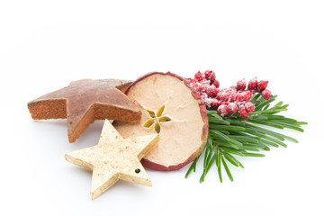 Christmas spices. Apple, anise, stars, cinnamon, pine. Isolated