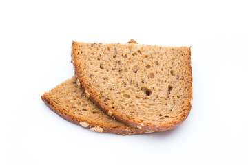 Slices of rye bread isolated on white background.