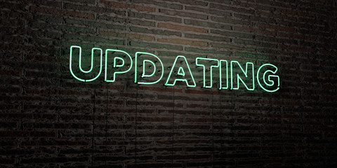 UPDATING -Realistic Neon Sign on Brick Wall background - 3D rendered royalty free stock image. Can be used for online banner ads and direct mailers..