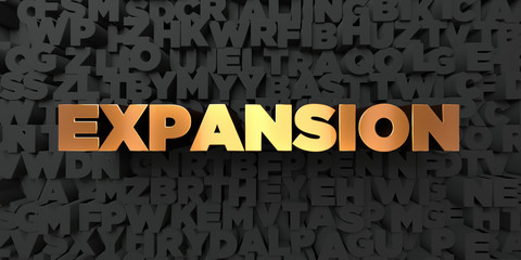 Expansion - Gold text on black background - 3D rendered royalty free stock picture. This image can be used for an online website banner ad or a print postcard.