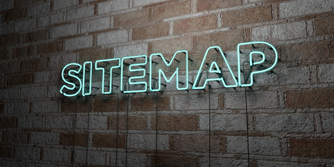 SITEMAP - Glowing Neon Sign on stonework wall - 3D rendered royalty free stock illustration.  Can be used for online banner ads and direct mailers..