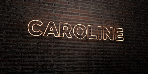 CAROLINE -Realistic Neon Sign on Brick Wall background - 3D rendered royalty free stock image. Can be used for online banner ads and direct mailers..