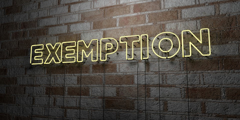 Fototapeta premium EXEMPTION - Glowing Neon Sign on stonework wall - 3D rendered royalty free stock illustration. Can be used for online banner ads and direct mailers..