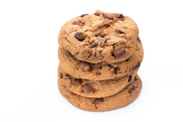 Chocolate chip cookies isolated on white background.