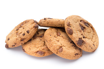 Chocolate chip cookies isolated on white background.