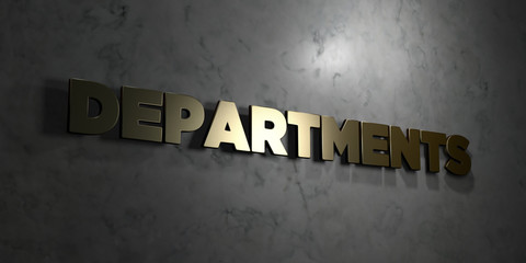 Departments - Gold text on black background - 3D rendered royalty free stock picture. This image can be used for an online website banner ad or a print postcard.