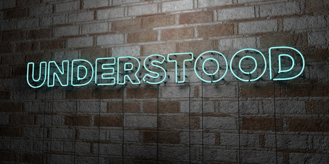 UNDERSTOOD - Glowing Neon Sign on stonework wall - 3D rendered royalty free stock illustration.  Can be used for online banner ads and direct mailers..