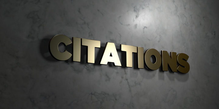 Citations - Gold text on black background - 3D rendered royalty free stock picture. This image can be used for an online website banner ad or a print postcard.