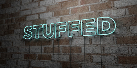 STUFFED - Glowing Neon Sign on stonework wall - 3D rendered royalty free stock illustration.  Can be used for online banner ads and direct mailers..