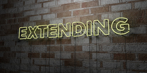 EXTENDING - Glowing Neon Sign on stonework wall - 3D rendered royalty free stock illustration.  Can be used for online banner ads and direct mailers..