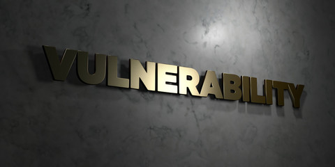 Vulnerability - Gold text on black background - 3D rendered royalty free stock picture. This image can be used for an online website banner ad or a print postcard.