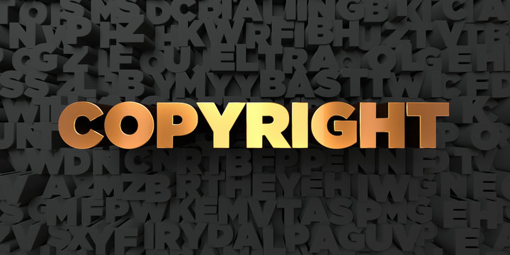 Copyright - Gold text on black background - 3D rendered royalty free stock picture. This image can be used for an online website banner ad or a print postcard.
