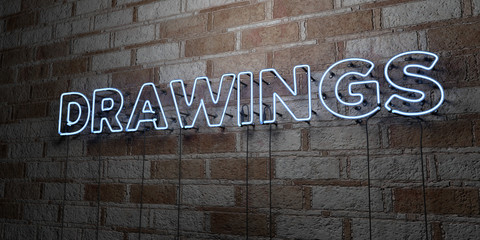 DRAWINGS - Glowing Neon Sign on stonework wall - 3D rendered royalty free stock illustration.  Can be used for online banner ads and direct mailers..